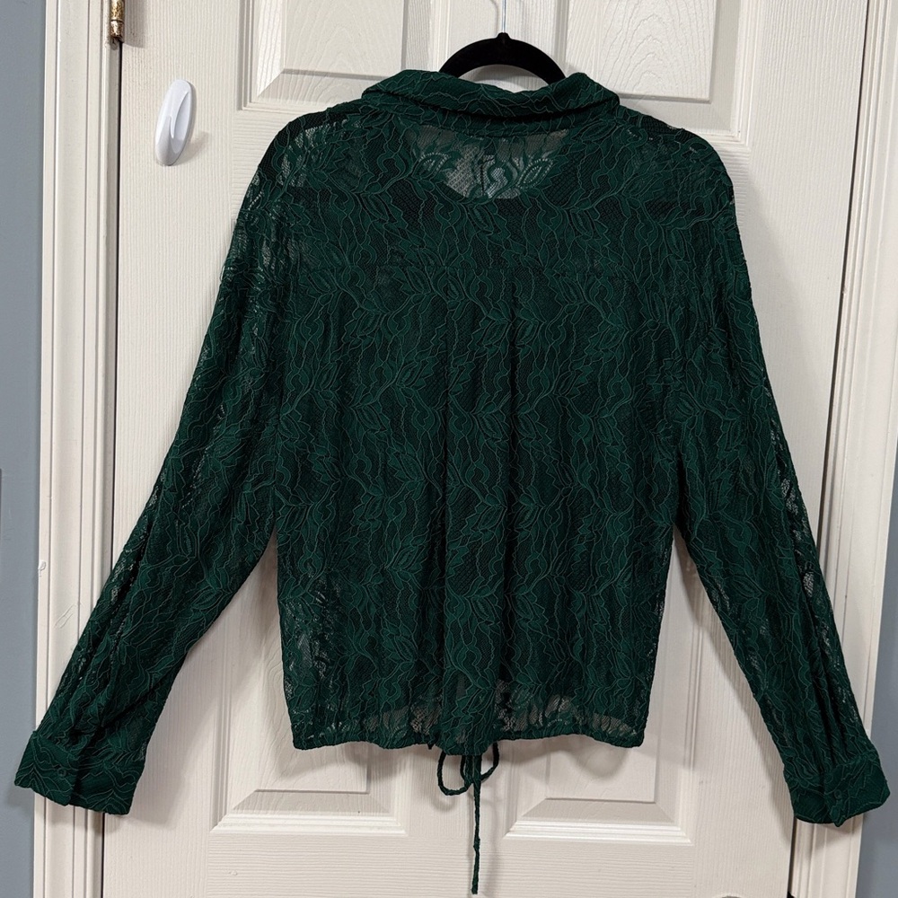 Adrianna Papell Dark Green Lace Blouse Luxury - Picture 11 of 16